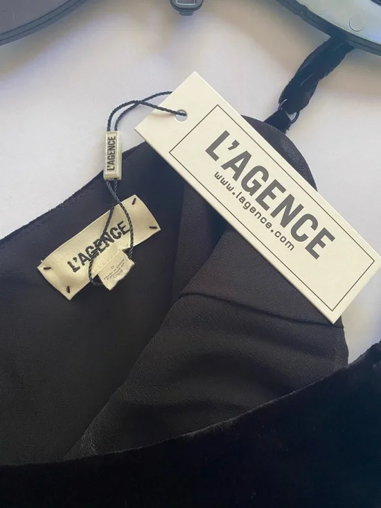 NWT - L'AGENCE Black Silk Velvet Slip Midi Dress with Spaghetti Straps - Picture 7 of 7